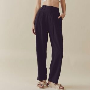 Free People Calla Linen Blend Pleated Trousers